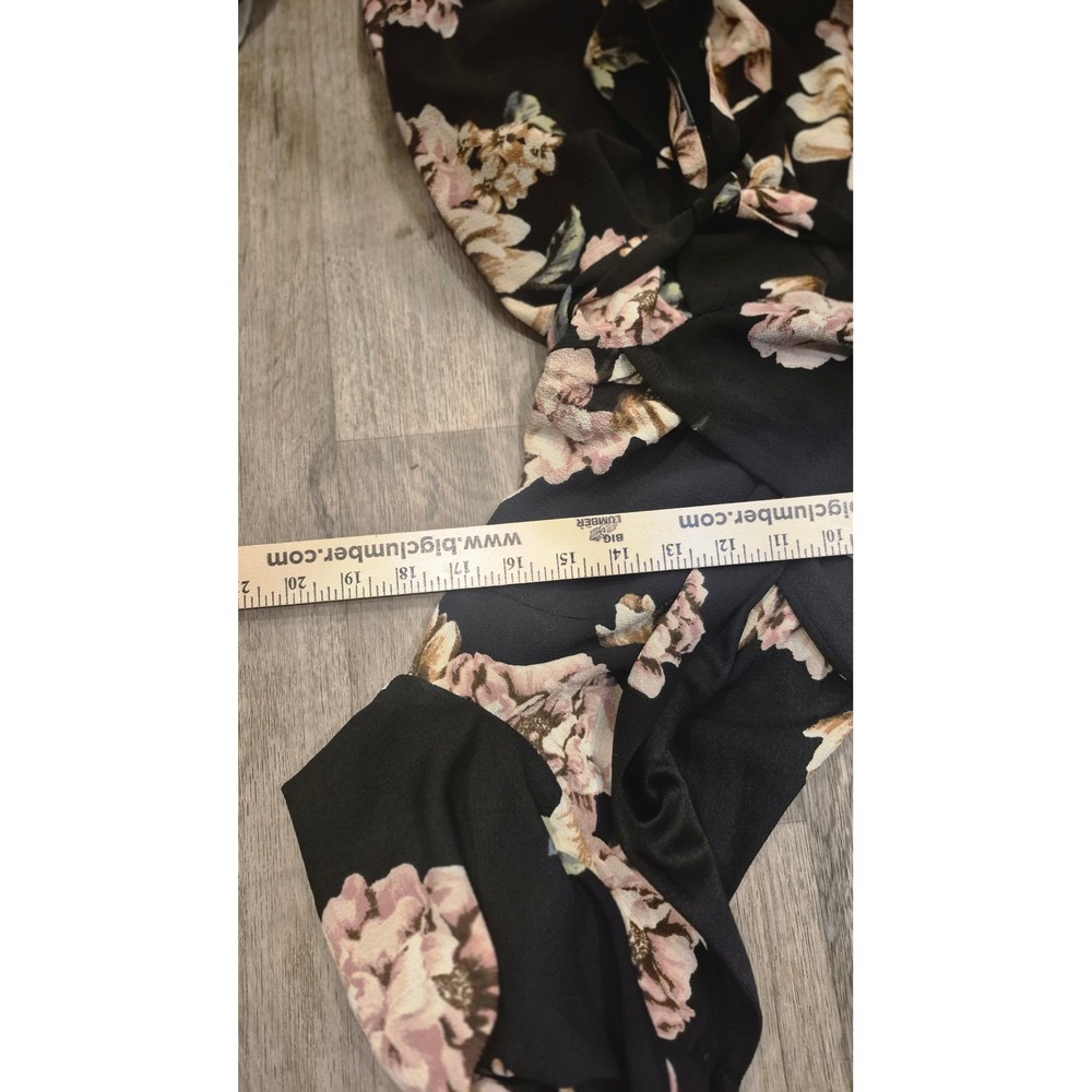 Black Floral Wrap Romper Wide Leg Boho Chic Belted Flowy Jumpsuit western flow S - Picture 9 of 12